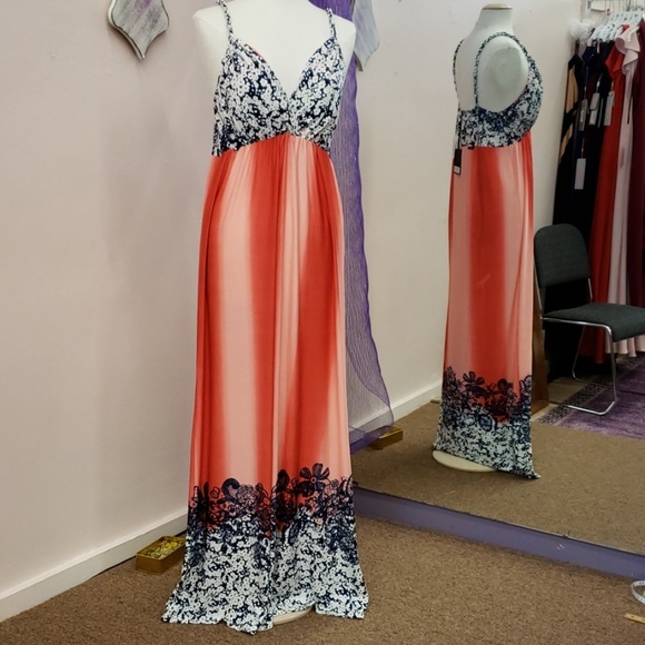 Radzoli Dresses & Skirts - Maxi dress Coral blue and white print